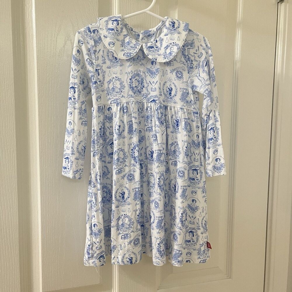Magnetic Me Women of Science Modal Dress Long Sleeve White Blue Girls Size 3T